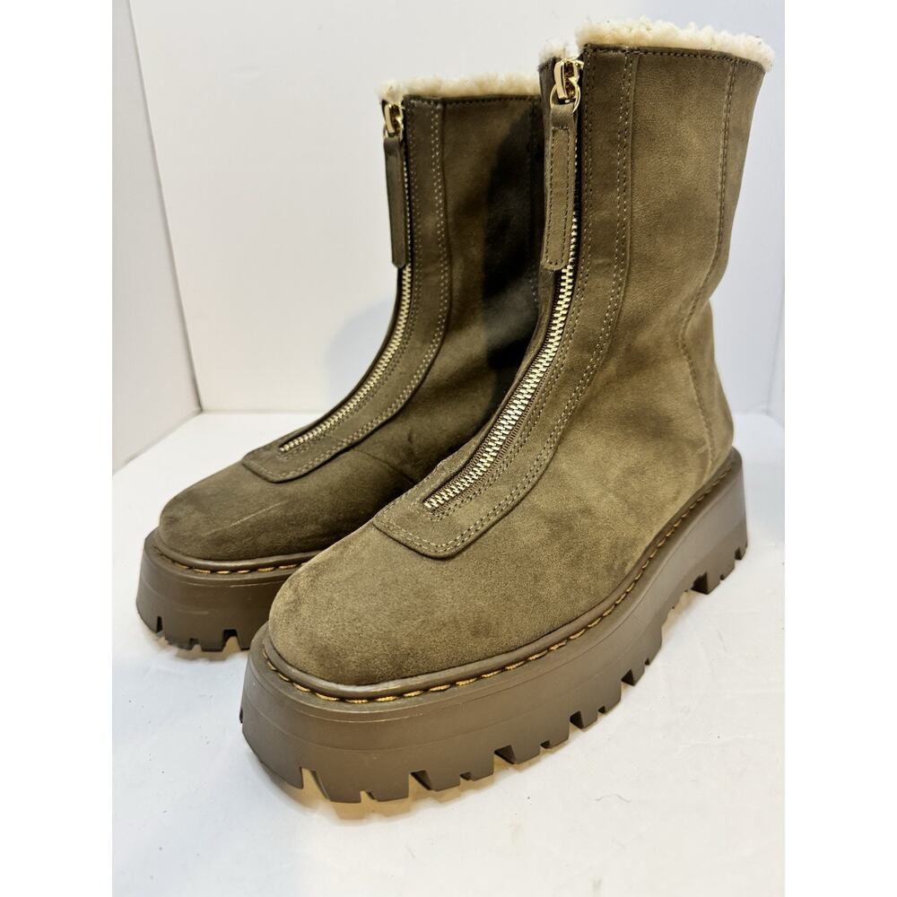 Warm-Lined Boots H&M Women’s Olive Suede Lug Sole EU 38/US 7.5 - Picture 5 of 13